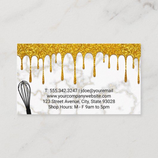 Gold Glitter Drip | Marmer | Whisk | QR-code Visitekaartje (Achterkant)