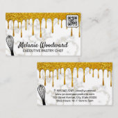 Gold Glitter Drip | Marmer | Whisk | QR-code Visitekaartje (Voorkant / Achterkant)
