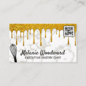 Gold Glitter Drip | Marmer | Whisk | QR-code Visitekaartje (Voorkant)