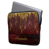 Gold Glitter Drip Red Sparkle Electronics Bag Laptop Sleeve (Voorkant Links)
