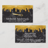 Gold Glitter Drip | Zwarte marmer | Whisk Visitekaartje (Voorkant / Achterkant)