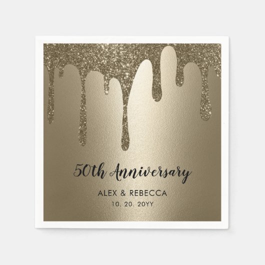 Gold Glitter Drips 50ste bruiloft Jubileum Servet (Voorkant)
