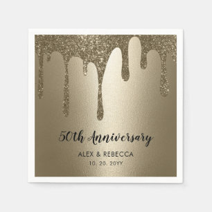 Gold Glitter Drips 50th Wedding Jubileum  Servet