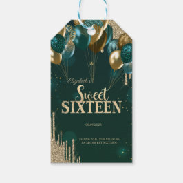 Gold Glitter Drips Balloons Green Sweet 16 Cadeaulabel