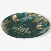 Gold Glitter Drips Balloons Green Sweet 16 Papieren Bordje (Gekanteld)