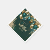 Gold Glitter Drips Balloons Green Sweet 16 Servet (Hoek)