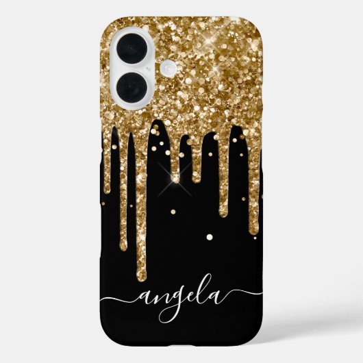 Gold Glitter Drips Black Glam Signature Case-Mate iPhone Case (Achterkant)