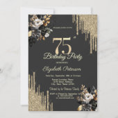 Gold Glitter Drips Black Roses Dark 75th Birthday Kaart (Voorkant)