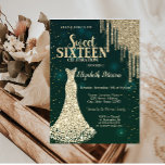 Gold Glitter Drips, diamanten Dress Green Sweet 16 Kaart<br><div class="desc">De gouddiamantjurk van Elegant en de goudglitter drupt op een groene achtergrond.</div>