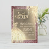 Gold Glitter Drips,Dress Glitter Sweet 16 Kaart (Staand voorkant)