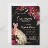 Gold Glitter Drips,Dress Red Roses Quinceañera Kaart (Voorkant)