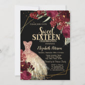 Gold Glitter Drips,Dress Red Roses Sweet 16 Kaart (Voorkant)