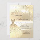 Gold Glitter Drips, Dress Sweet 16 Kaart (Voorkant)