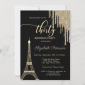 Gold Glitter Drips, Eiffeltower 30e verjaardag Kaart (Voorkant)