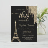 Gold Glitter Drips, Eiffeltower 30e verjaardag Kaart (Staand voorkant)