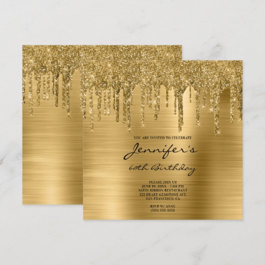 Gold Glitter Drips en Folie 60e verjaardag Kaart (Voorkant / Achterkant)