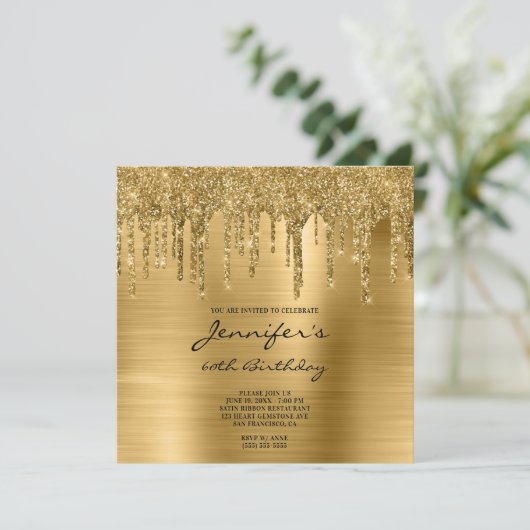 Gold Glitter Drips en Folie 60e verjaardag Kaart (Staand voorkant)