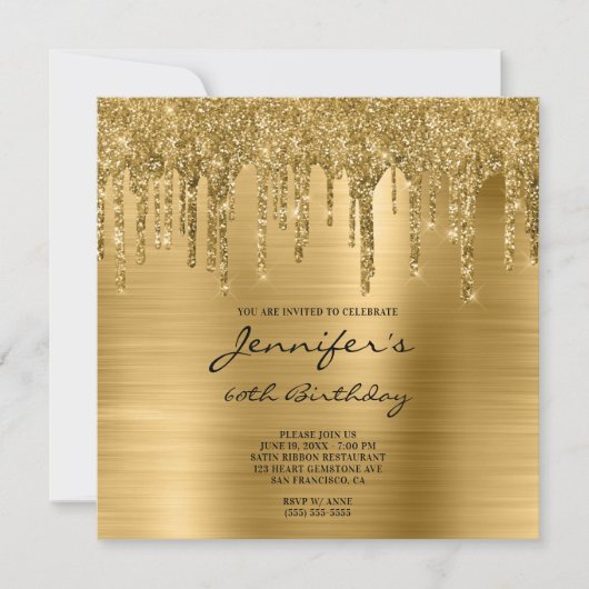 Gold Glitter Drips en Folie 60e verjaardag Kaart (Voorkant)