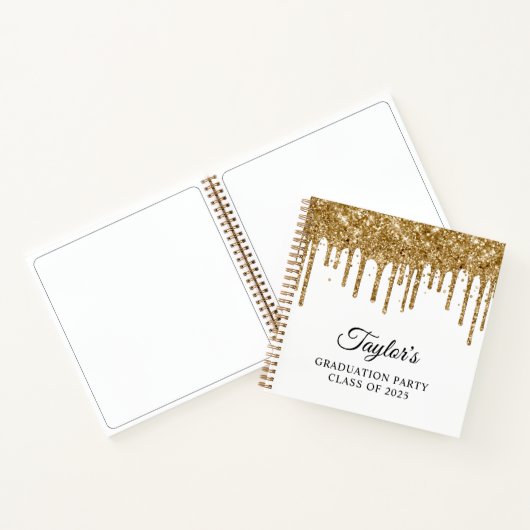 Gold Glitter Drips en White Afstuderen Guest Notitieboek (Binnen)