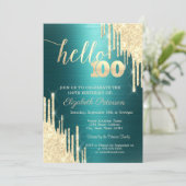 Gold Glitter Drips Green Metallic 100th Birthday Kaart (Staand voorkant)