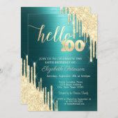 Gold Glitter Drips Green Metallic 100th Birthday Kaart (Voorkant / Achterkant)