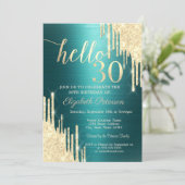 Gold Glitter Drips Green Metallic 30th Birthday Kaart (Staand voorkant)