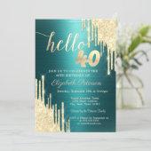 Gold Glitter Drips Green Metallic 40th Birthday Kaart (Staand voorkant)