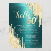 Gold Glitter Drips Green Metallic 50th Birthday Kaart (Voorkant / Achterkant)