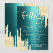 Gold Glitter Drips Green Metallic 75th Birthday Kaart (Voorkant / Achterkant)