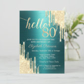 Gold Glitter Drips Green Metallic 80th Birthday Kaart (Staand voorkant)