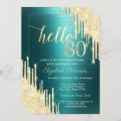 Gold Glitter Drips Green Metallic 80th Birthday Kaart (Voorkant / Achterkant)