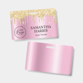 Gold Glitter Drips Pink Shimmer Badge (Voor- en achterkant)