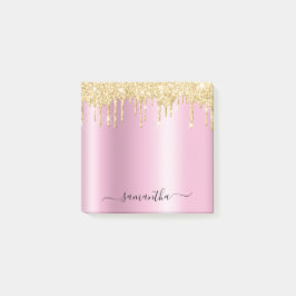 Gold Glitter Drips Pink Shimmer Glam Name Post-it® Notes