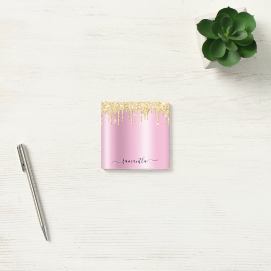 Gold Glitter Drips Pink Shimmer Glam Name Post-it® Notes (Kantoor)