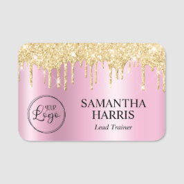 Gold Glitter Drips Pink Shimmer Naamplaatje