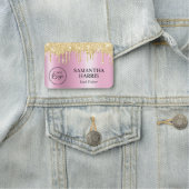 Gold Glitter Drips Pink Shimmer Naamplaatje (In situ)