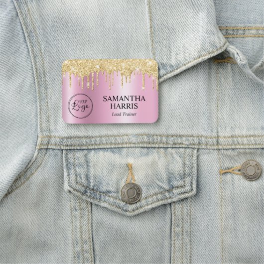 Gold Glitter Drips Pink Shimmer Naamplaatje (In situ)