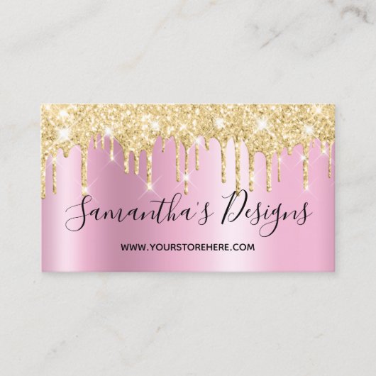 Gold Glitter Drips Pink Shimmer Online Store Visitekaartje (Voorkant)