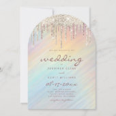 Gold Glitter Drips Rainbow Holographic Wedding Kaart (Voorkant)