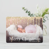 Gold Glitter Drips Vrolijke Kerstfoto Feestdagenkaart (Staand voorkant)