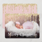 Gold Glitter Drips Vrolijke Kerstfoto Feestdagenkaart (Voorkant / Achterkant)