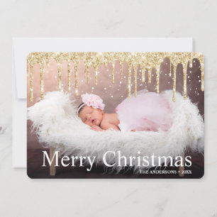 Gold Glitter Drips Vrolijke Kerstfoto Feestdagenkaart
