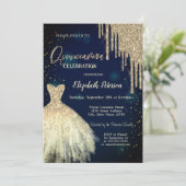 Gold Glitter Drives, Dress Navy Blue Quinceañera Kaart (Staand voorkant)