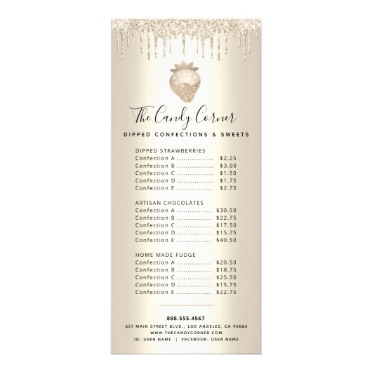 Gold Glitter Drives Menu Chocolate Dessert Sweets (Voorkant)