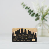 Gold Glitter Druppels Zwart Krediet Cadeaubon Visitekaartje (Staand voorkant)