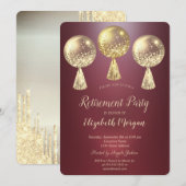 Gold Glitter Druppelt Ballonnen Bourgondië Pensioe Kaart (Voorkant / Achterkant)