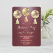 Gold Glitter Druppelt Ballonnen Bourgondië Pensioe Kaart (Staand voorkant)