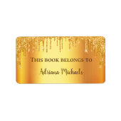 Gold glitter druppelt naam boekplaat etiket (Voorkant)