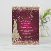 Gold Glitter Dust Border Dress Red 60th Birthday  Kaart (Staand voorkant)