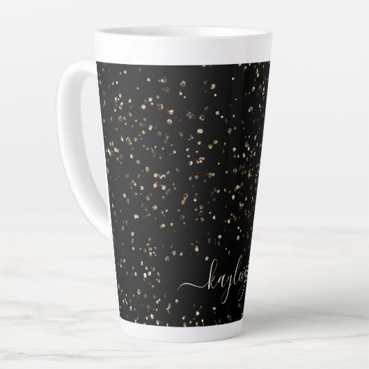Gold Glitter Dust on Black Personalized Latte Mok (Linkerhoek)